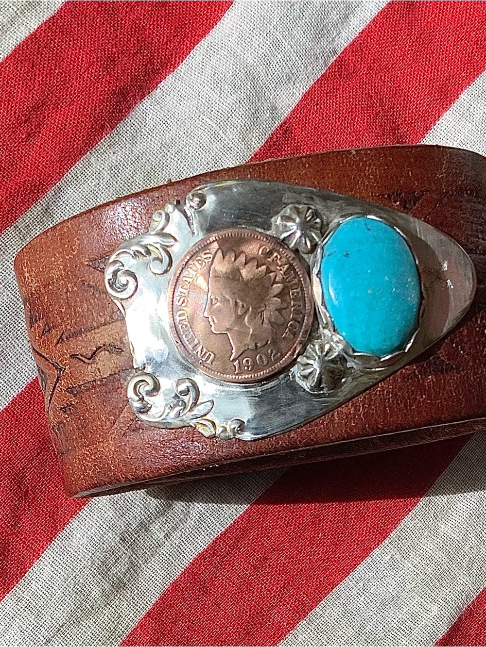 Turquoise & Coin Cuff, adjustable - Picture 10 of 10